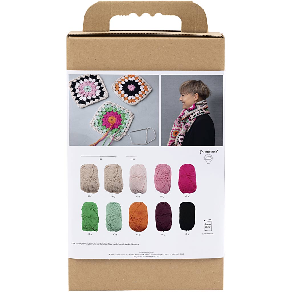 Creativ Company Häkel-Hobby-Set, Schal, Creme, warme Farben, 1 Box