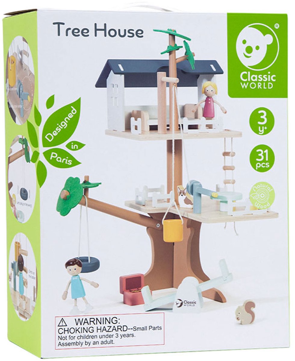 Classic World Holzpuppenhaus Baumhaus – Spielset 31-teilig.