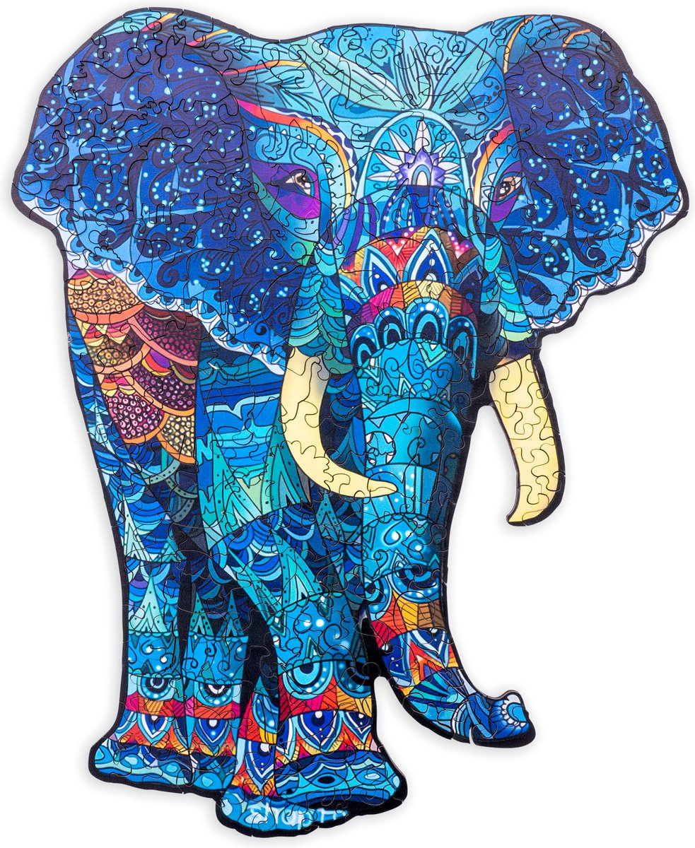 Engelhart houten puzzel olifant – 244 unieke puzzelstukjes – a3 formaat grote houten legpuzzel – dieren puzzelspel – uitdagend denkspel – inclusief opbergetui –