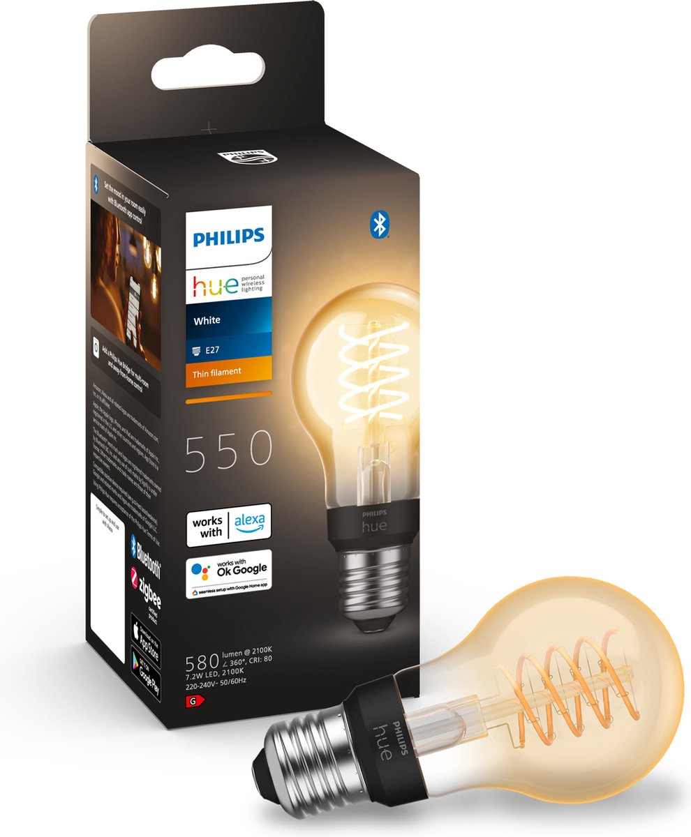 Philips hue filament standaardlamp a60 - zachtwit licht - 1-pack - e27