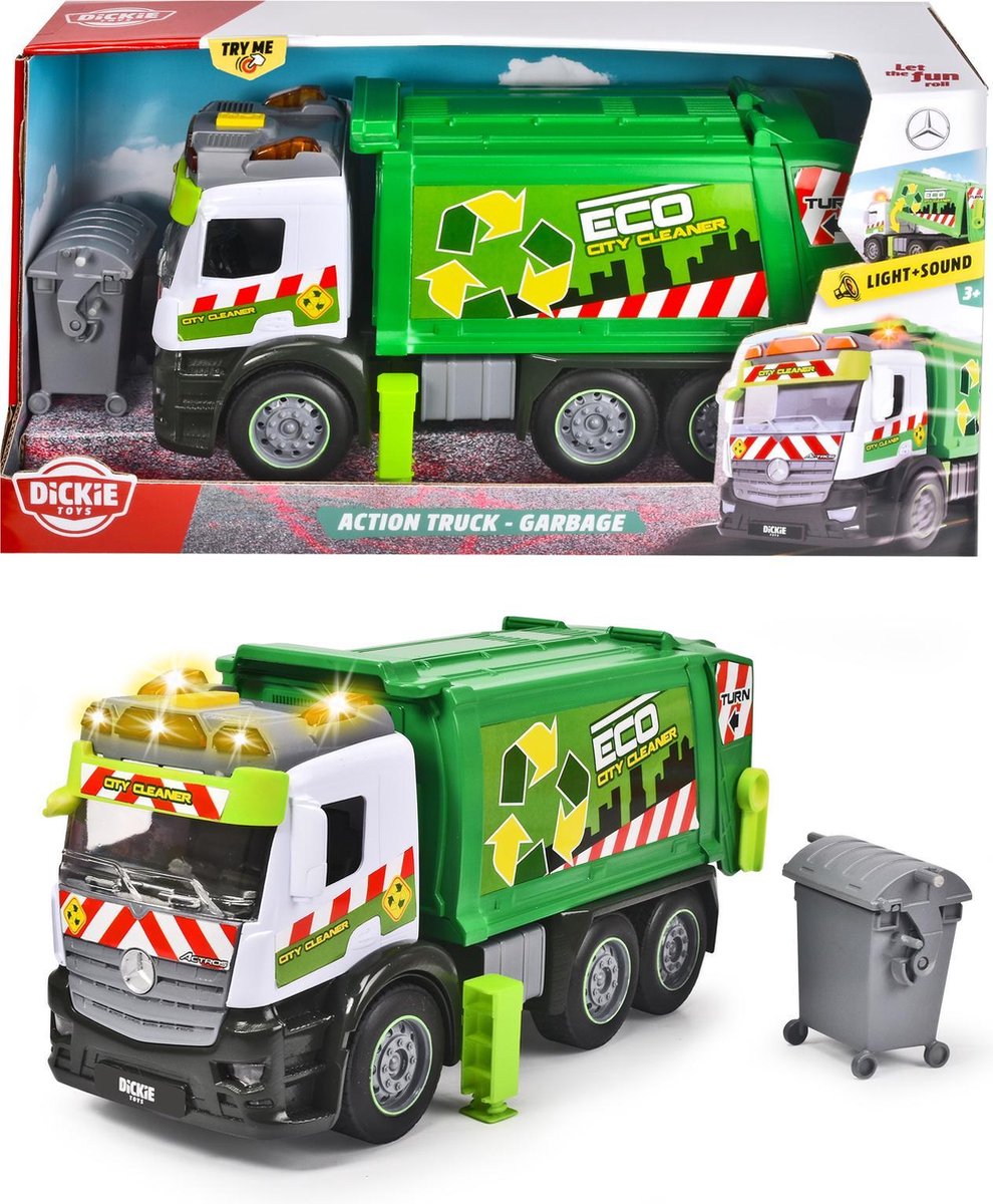 Dickie Toys Action Truck – Müllwagen – 26 cm – Licht und Sound – Spielzeugfahrzeug