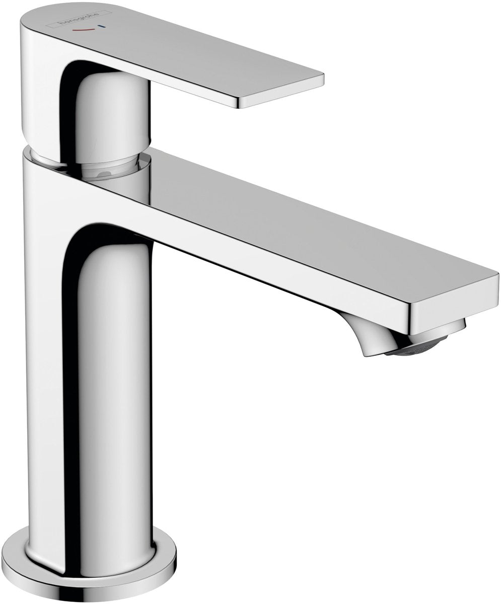 Hansgrohe rebris e – Waschtisch-Mischbatterie – Einhebelbedienung – Kaltstart-Energieeinsparung – Ecosmart+ Wassereinsparung – mit Ablaufgarnitur – Größe 110 mm – Chrom