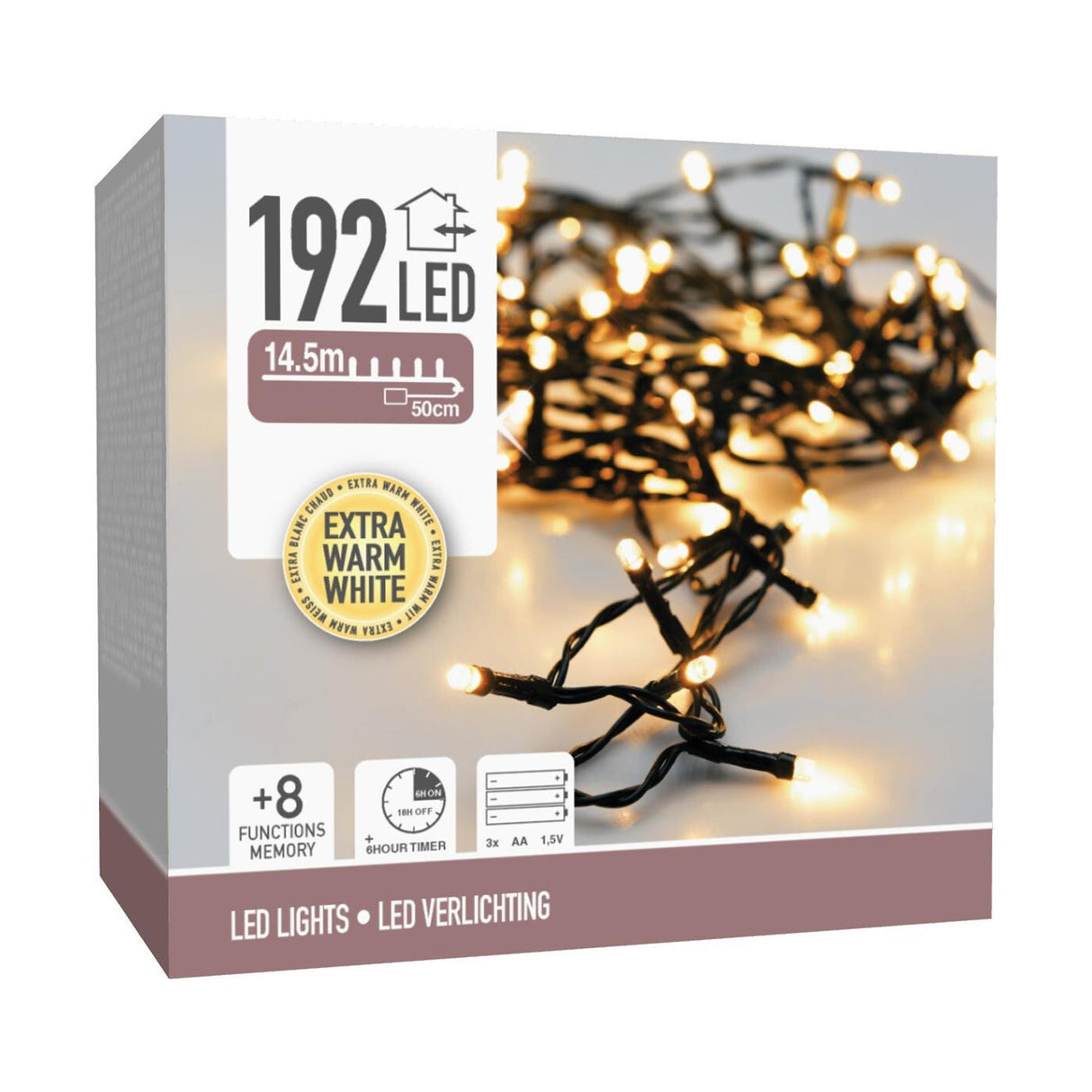 Weihnachtsbeleuchtung 192LED Batterie weiß