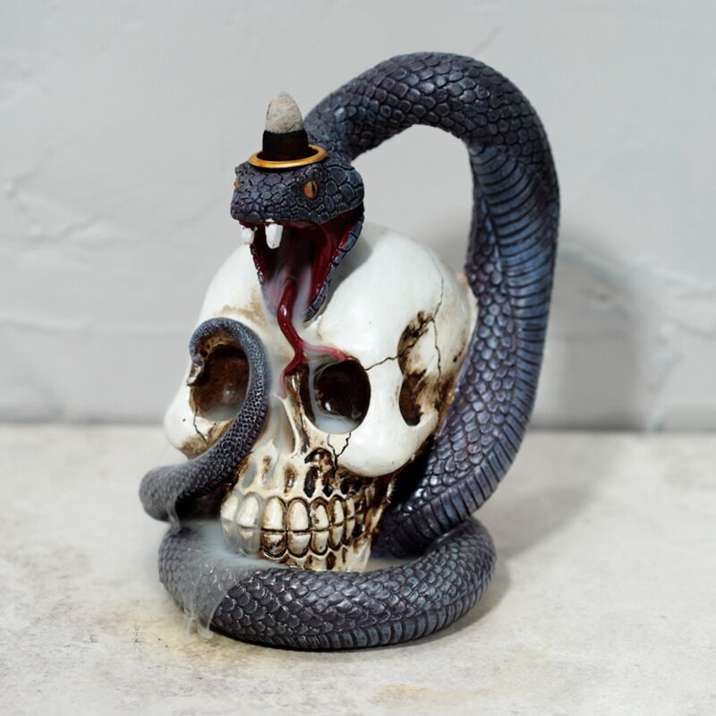 Rückfluss-Räucherstäbchenhalter mit Schlange und Totenkopf