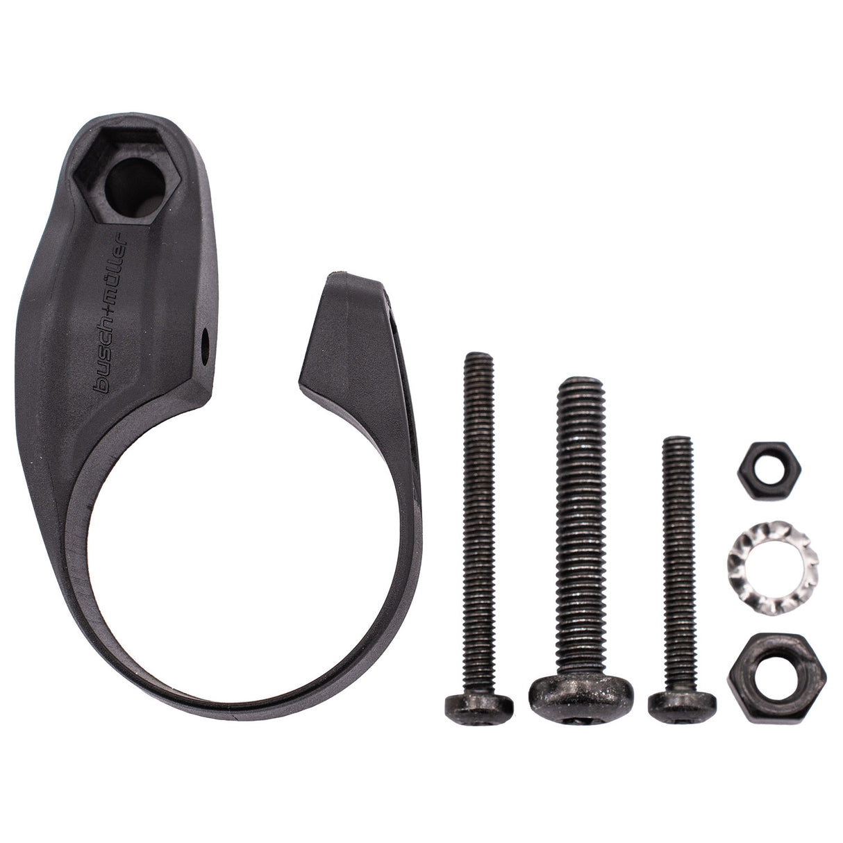 Busch Müller Busch Müller, Beleuchtungszubehör, Kunststoff-Lenkerhalterung, schwarz, einarmig, für 31,8–35 mm mit Schrauben und Muttern, Polybeutel