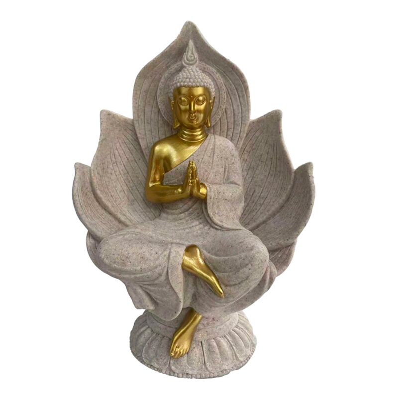 Sitzender thailändischer Buddha aus Sandstein mit Goldeffekt
