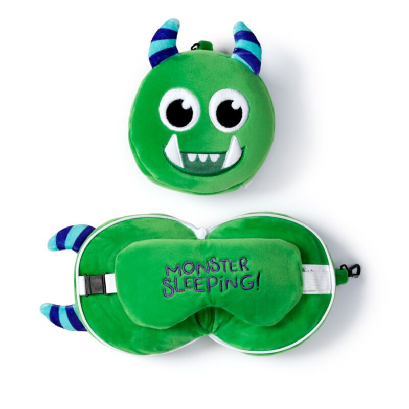 Relaxeazzz Plüsch-Monstarz-Monster, runde Reisekissen-Schlafmaske – grün