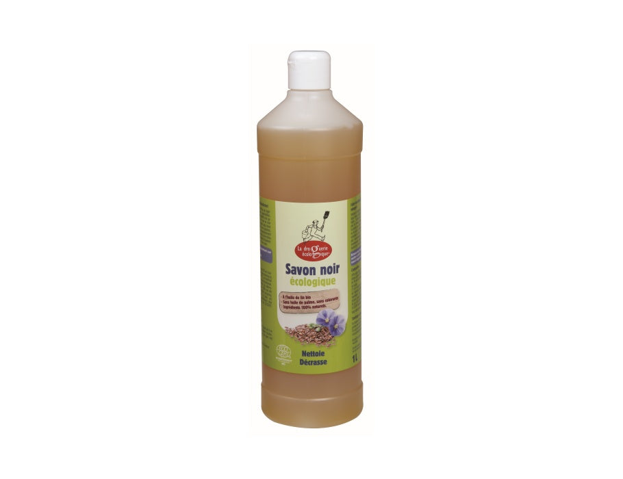 La droguerie écologique grüne schwarze Seife – Flüssigkeit – Leinöl – 1 l