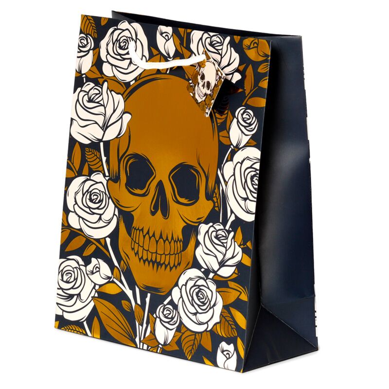 Metallische Totenkopf-Rosen – Geschenktüte groß