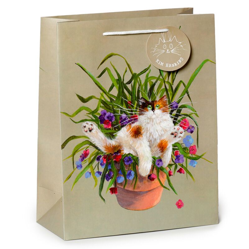 Kim Haskins Katze im Blumentopf grün – Geschenktüte groß