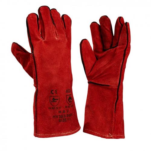 Schweißerhandschuh, Rindsspaltleder, rot, Kevlar genäht | 6 Stück