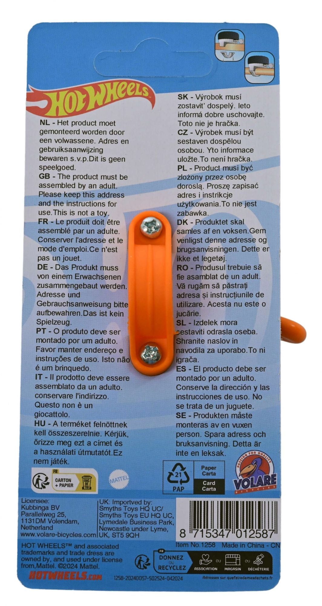 Heiße Räder Hot Wheels Fahrradklingel – Jungen – Orange – Schwarz