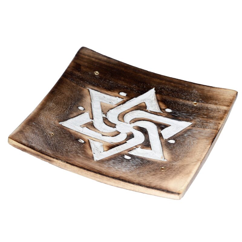 Quadratischer geometrischer Räucherstäbchenhalter aus Mangoholz