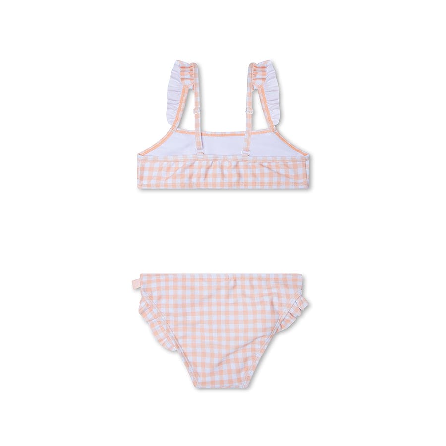 Sonnenuntergangsgitter | Orange-weißer UV-Bikini für Mädchen