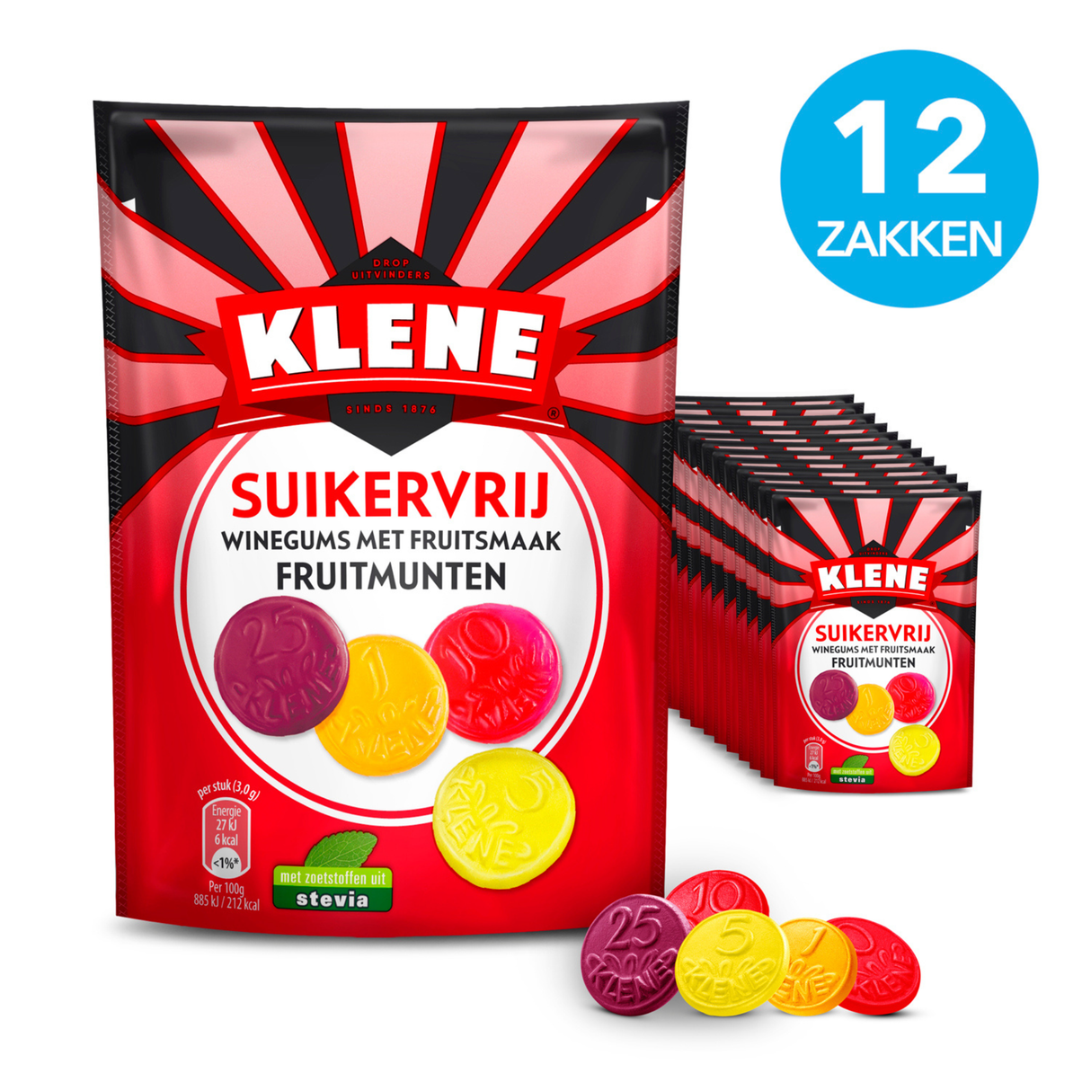 Klene zuckerfreie Weingummis Fruchtminzbonbons (12x 110gr)
