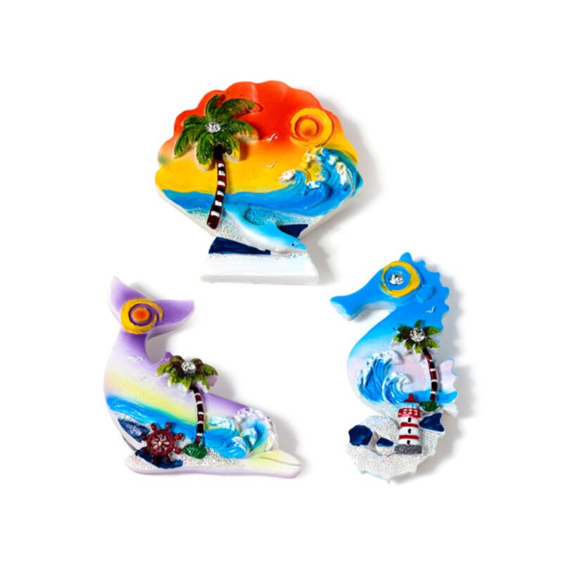 Meeresstrand-Souvenirmagnet, Seepferdchen, Muscheln, Delfin