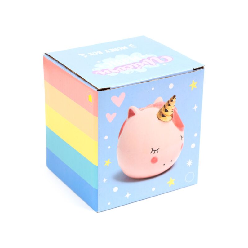 Verzauberte rosafarbene Spardose mit Regenbogen-Einhorn