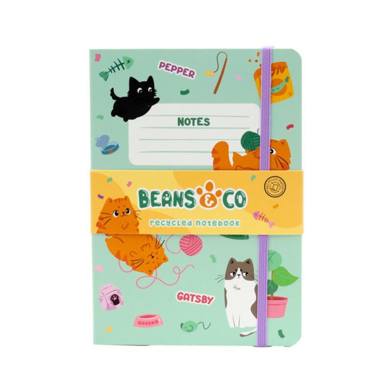 Beans Co Cats recyceltes liniertes A5-Notizbuch
