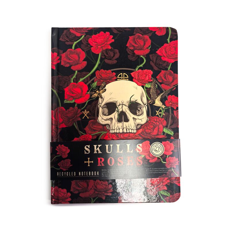 Totenkopfrosen recyceltes A5-Notizbuch