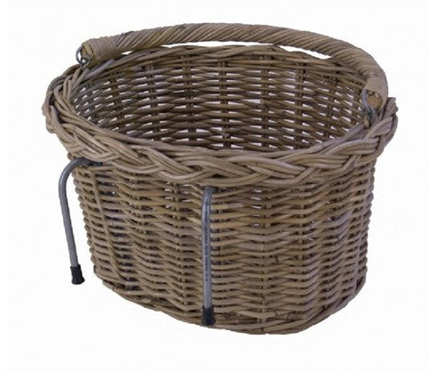 Basil Pit Lenkerkorb aus Weidengeflecht, rund, mittelflach, grau