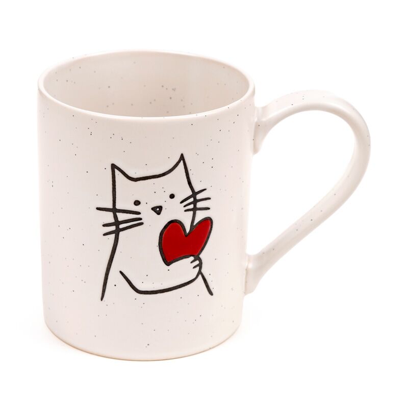 Tasse aus Steinzeug mit Katze und Herz