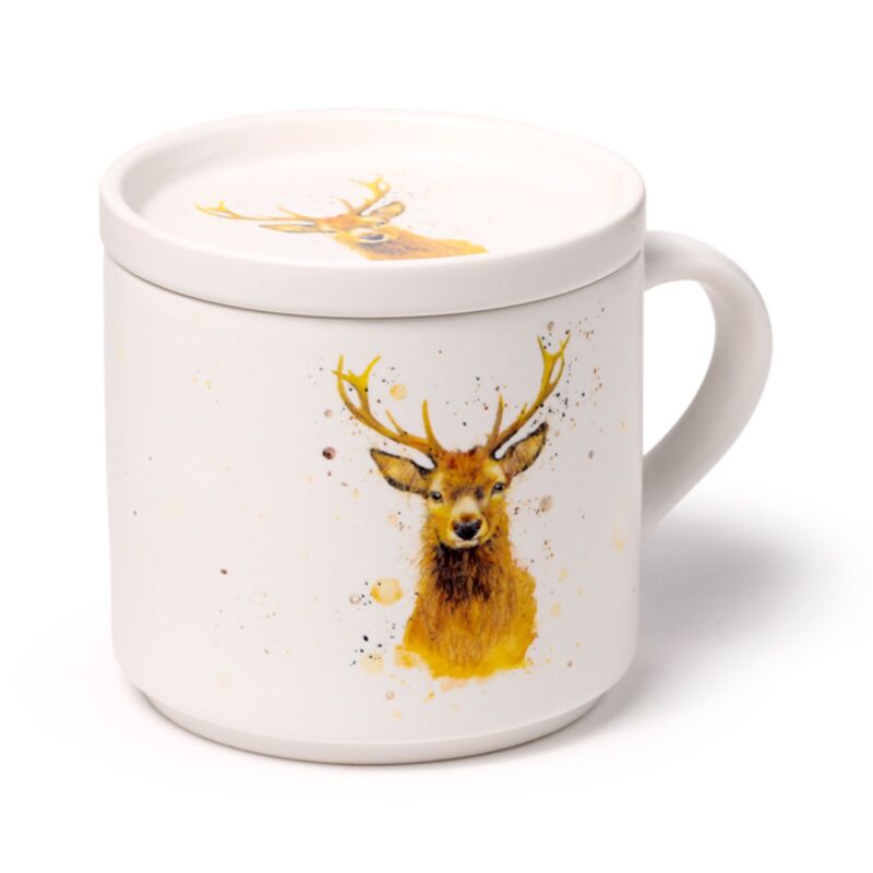 Jan Pashley Wild Deer Porzellanbecher mit Untersetzer-Deckel-Set