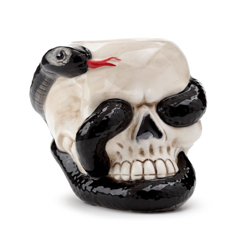 Totenkopf mit schlangenförmigem Duftbrenner aus Keramik