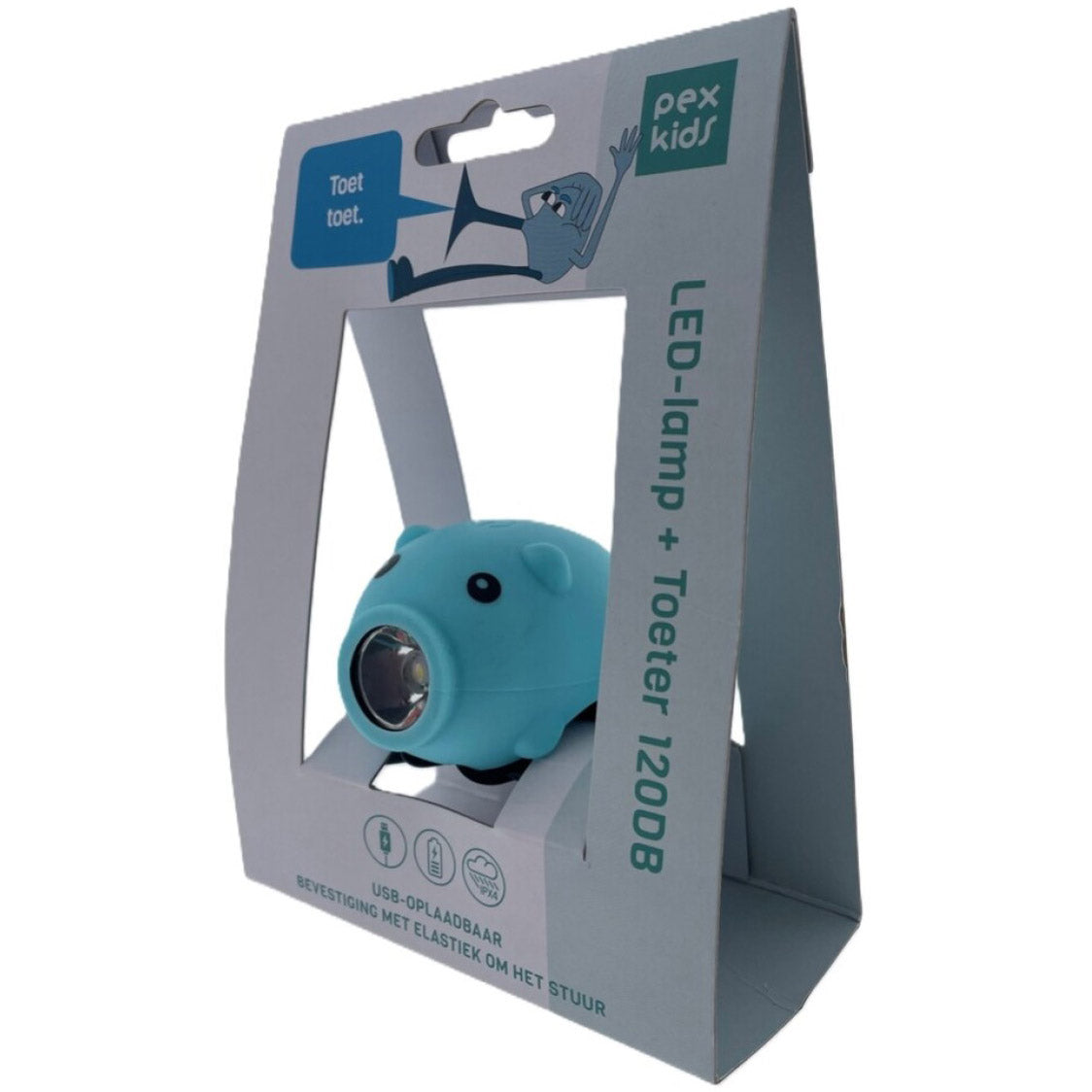 Pexkids Fahrradhupe Schwein mit LED-Lampe USB blau