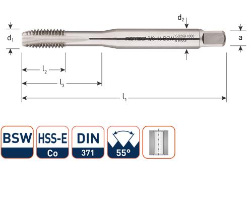 Rotec Maschinengewindebohrer DIN371 1 4 BSW durchgehend