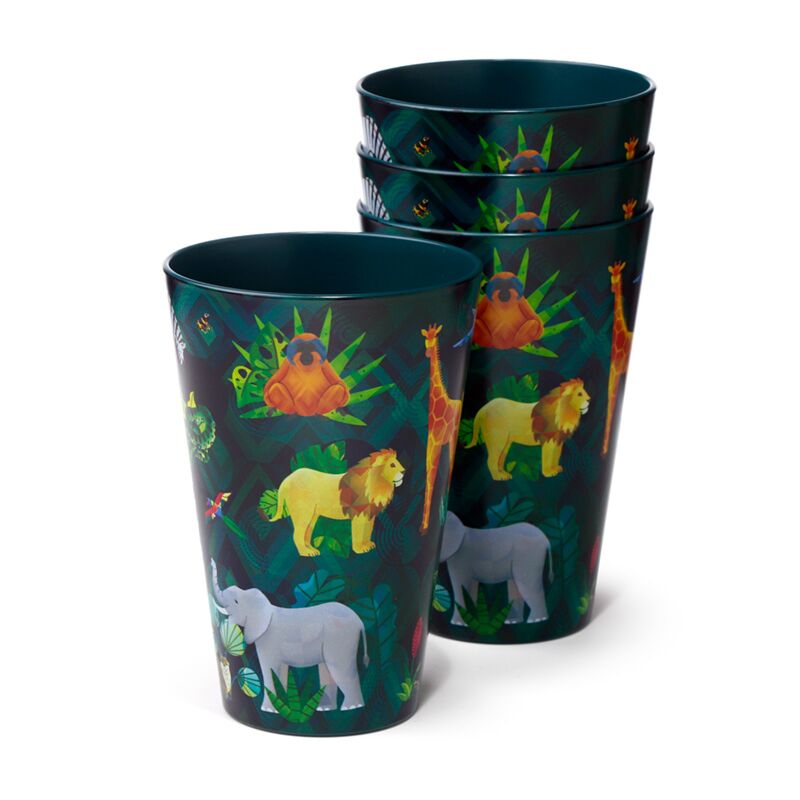 Tierreich-Set mit 4 nachhaltigen Rpet-Picknickbechern 450 ml