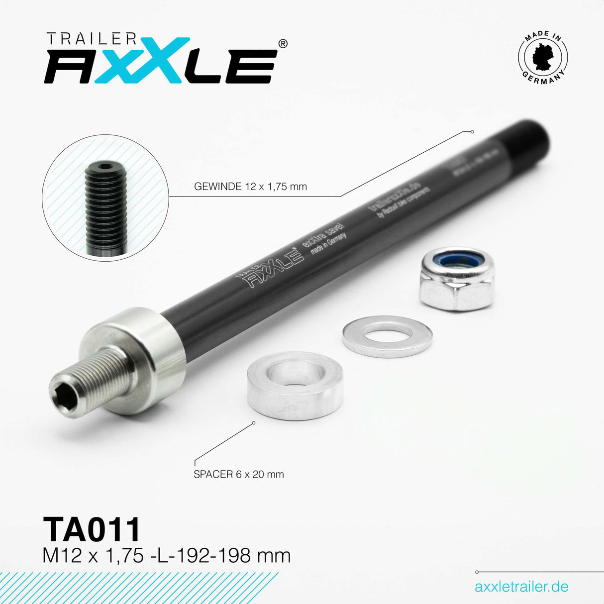 Bobike Radoxx-Planachse für Anhänger M12X1.75 192-198 mm