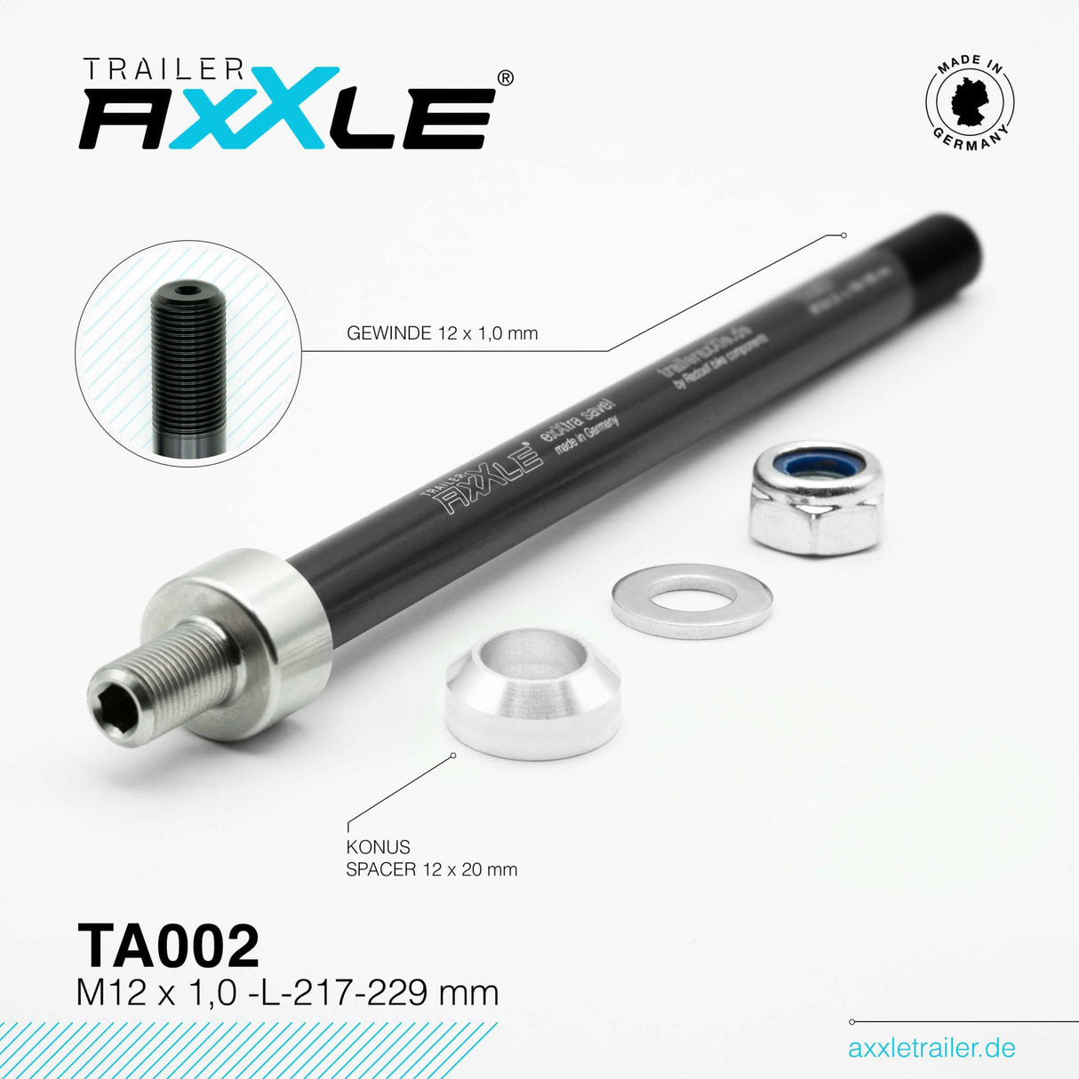Radoxx Steckachse für Anhänger m12x1,00 217-229mm