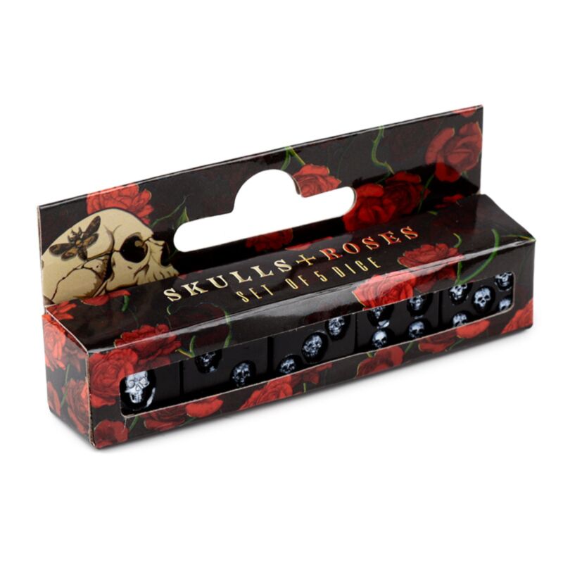 Schwarze Totenkopfwürfel im 5er-Set