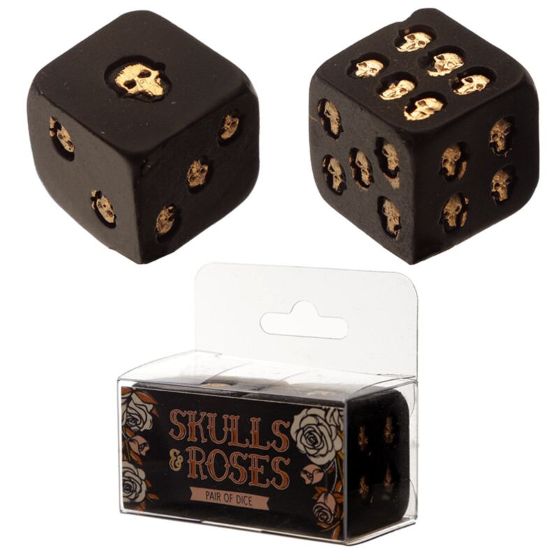 Schwarzgoldene Totenkopf-Rosenwürfel im 2er-Set
