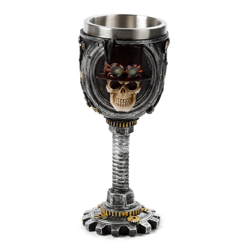 Dekorativer Kelch mit Steampunk-Totenkopf
