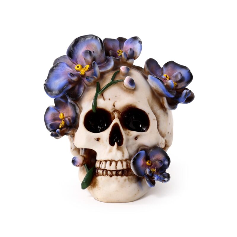 Totenkopf mit lila Kletterblumen