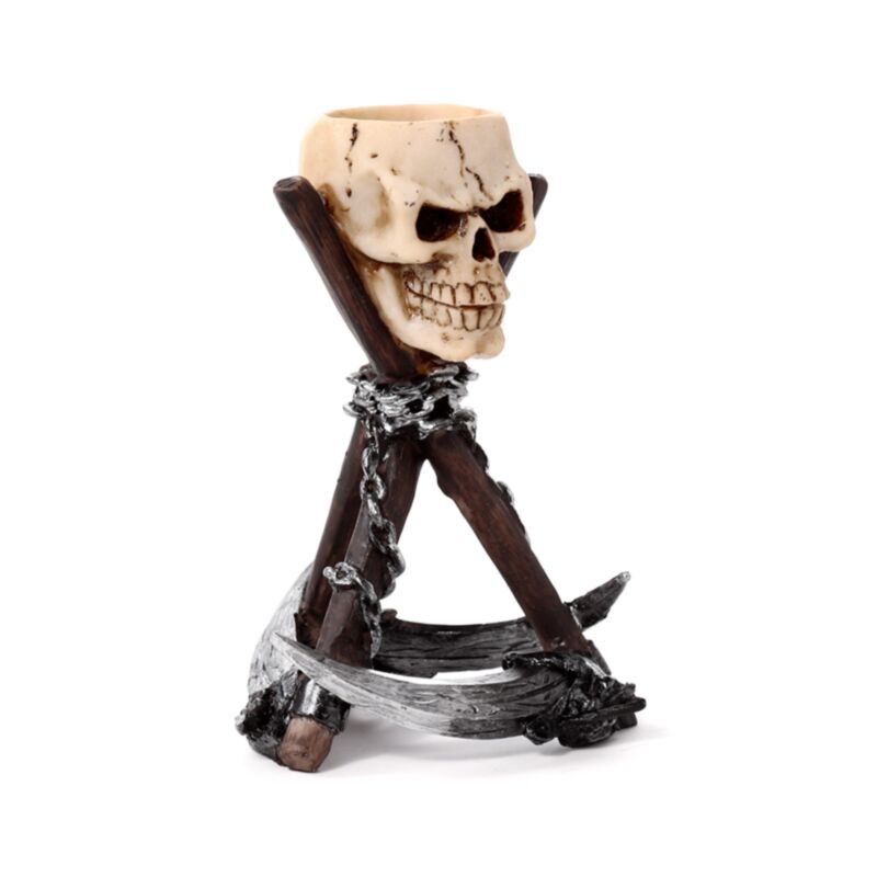 Totenkopf mit Sense-Stativ-Teelichthalter