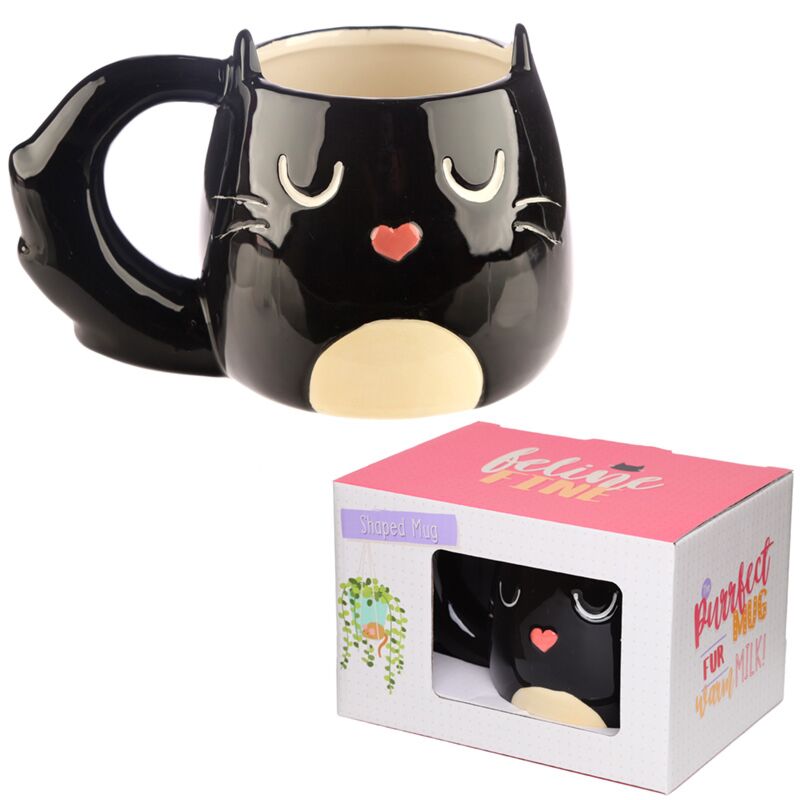 Feline feine schwarze Keramiktasse in Katzenform