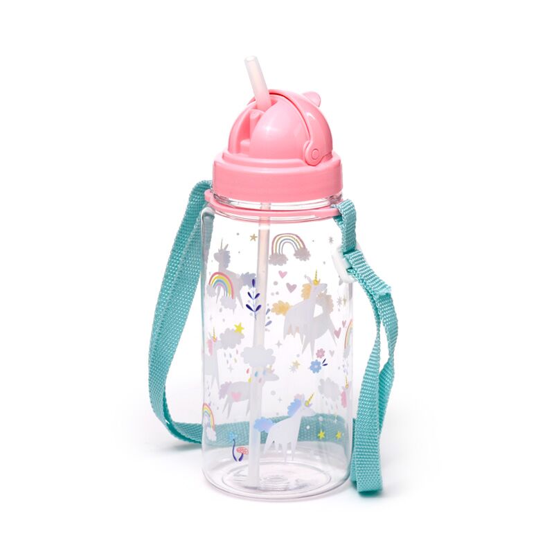 Ecozen Kinderwasserflasche 450 ml, Flip-Strohhalm, Einhorn-Magie