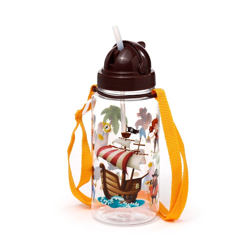 Ecozen Kinderwasserflasche 450 ml mit Flip-Strohhalm, Jolly Rogers Pirat