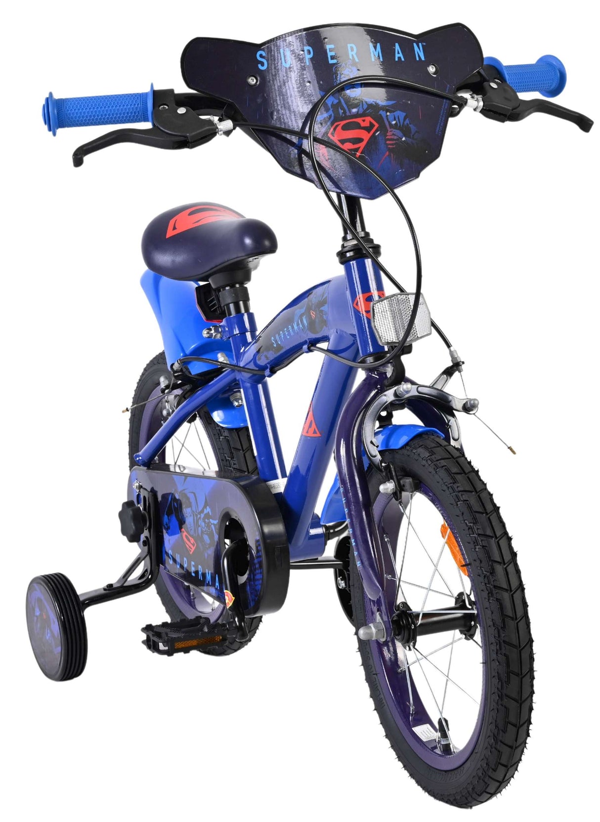 Superman Kinderfahrrad – Jungen – 14 Zoll – Blau – zwei Handbremsen