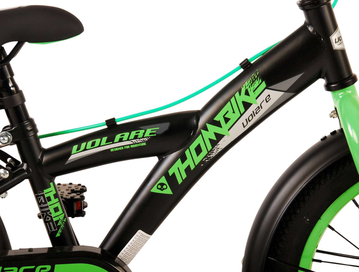 Volare Thombike Kinderfahrrad – Jungen – 16 Zoll – Schwarz Grün – Zwei Handbremsen