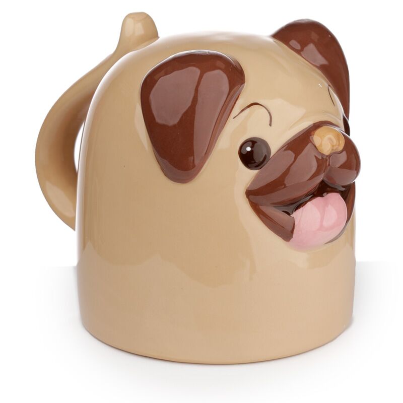 Mops auf dem Kopf stehende Keramiktasse
