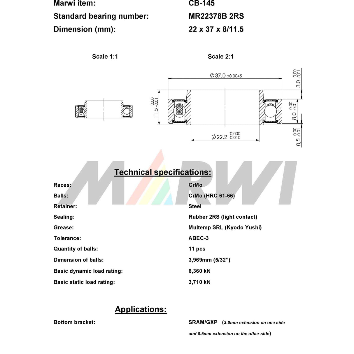 Union Kugellager Kugellager CB-145 22x37x8 11,5