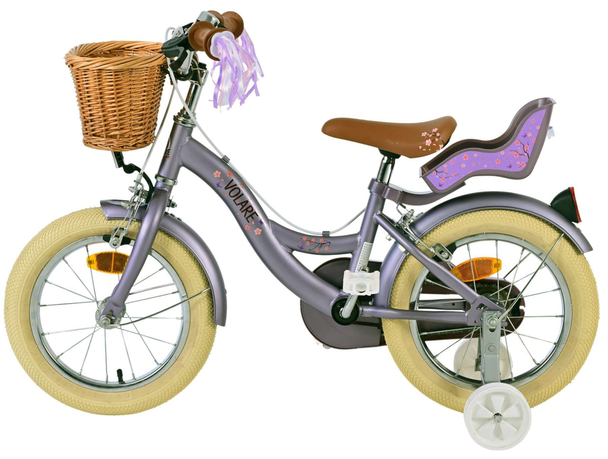 Volare Blossom Kinderfahrrad – Mädchen – 14 Zoll – Lila – zwei Handbremsen