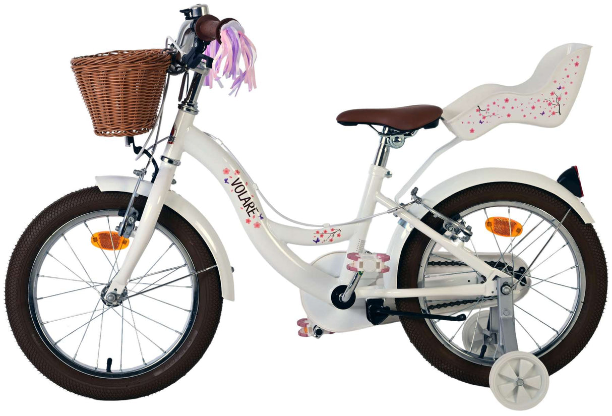 Volare Blossom Kinderfahrrad – Mädchen – 16 Zoll – weiß – zwei Handbremsen