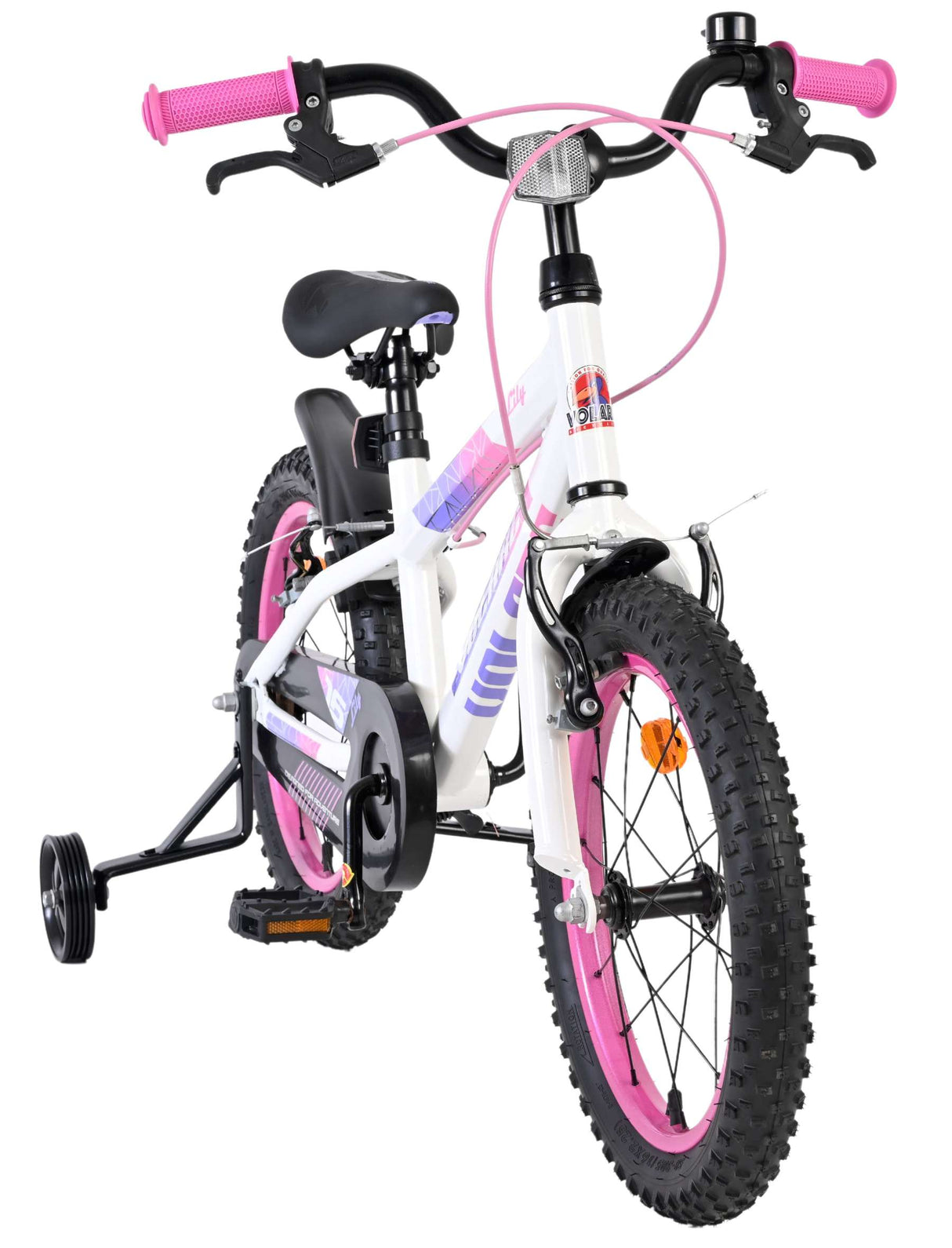 Volare Lily Kinderfahrrad – Mädchen – 16 Zoll – Weiß Rosa Lila – Zwei Handbremsen