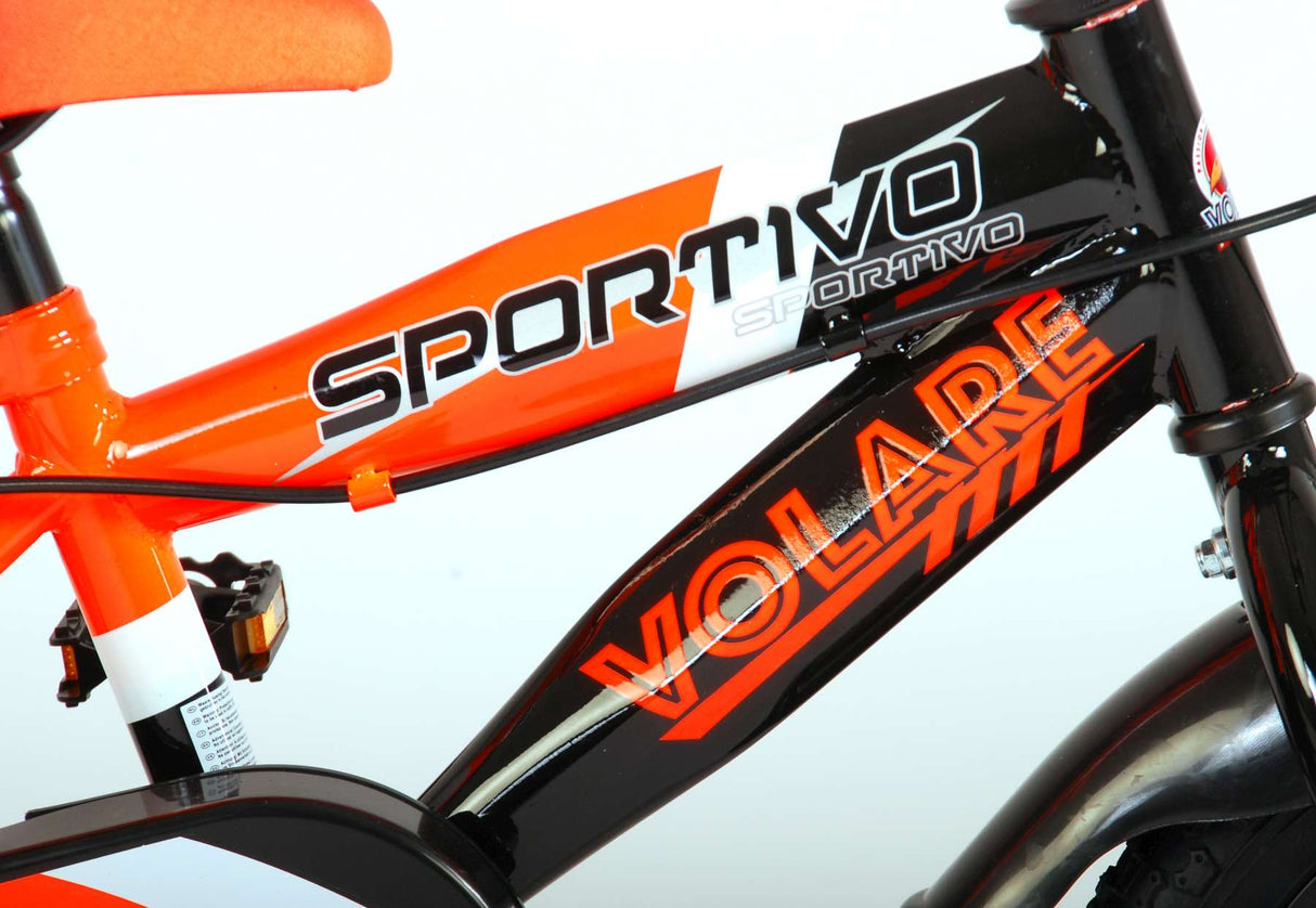Volare Sportivo Kinderrad - Jungen - 12 Zoll - Neon Oranje Black - Zwei Handbremsen - 95% versammelte