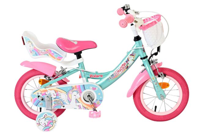 Volare Einhorn Kinderfahrrad – Mädchen – 12 Zoll – Grün – zwei Handbremsen