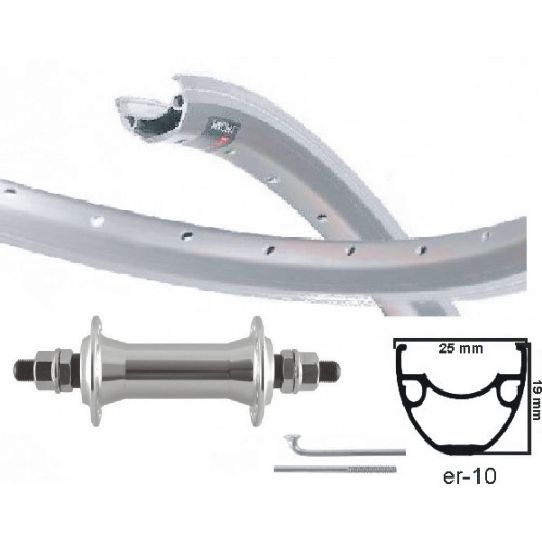 KGs Vorderrad 28 Zoll (622) Rim Mach1 ER10 Silber -Fixe -Achse
